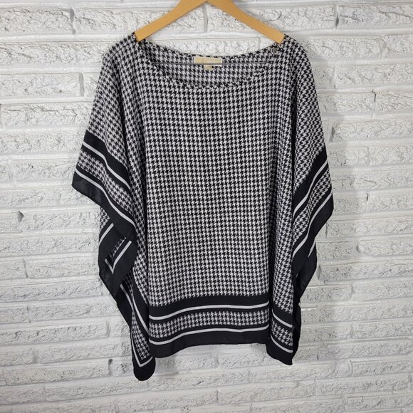 Michael Kors Womens Top 3X Plus Kimono Sleeve Black Houndstooth GEO214E - Picture 1 of 10